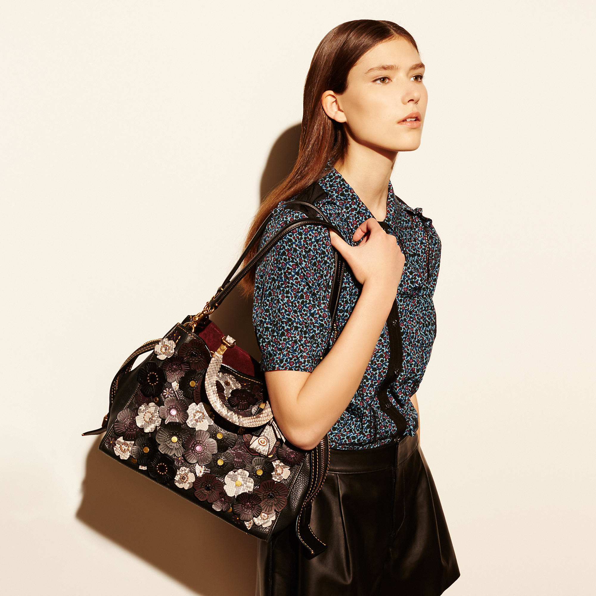 COACH Tea Rose Applique Rogue Bag In Exotic Leather in Black Lyst